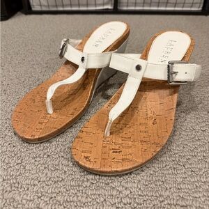 Ralph Lauren White Cork Wedge Sandals